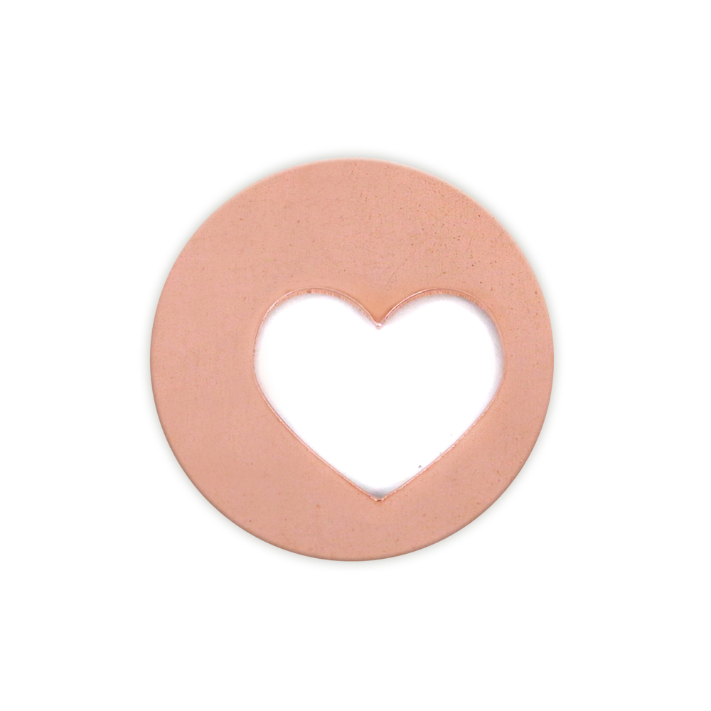 Metal Stamping Blanks Copper Circle with Offset Heart Cutout, 25mm (1"), 20 Gauge, Pack of 5 - Tumbled
